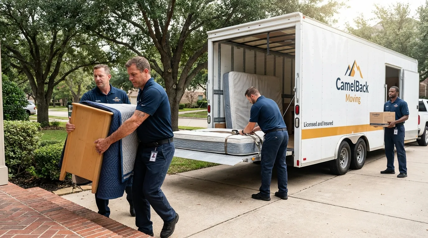 Crew loading residential truck for cross-state move from Salem, NH